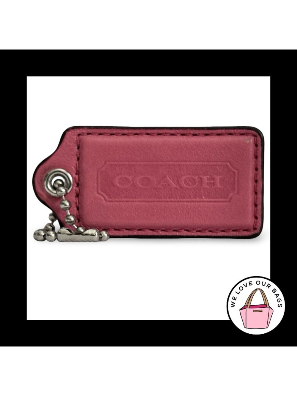 COACH HANG TAG 2.5" Pink Leather & Patent Bag Charm Keychain Fob Nickel Large